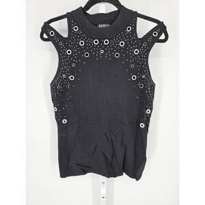 Venus Women's Black Cold Shoulder Sleeveless Crew Neck Knit Top Size L